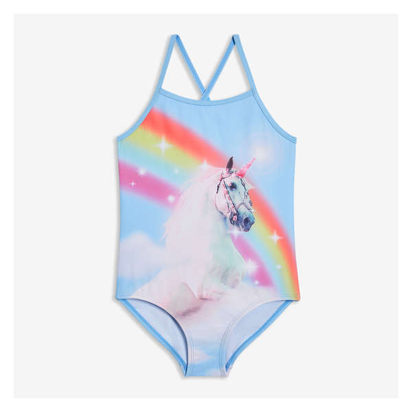Kid Girls' Graphic Swimsuit - Light Blue